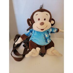 Linzy Toys Kids' Blue Brown Monkey Plush Stuffed Animal Leash Backpack Medium